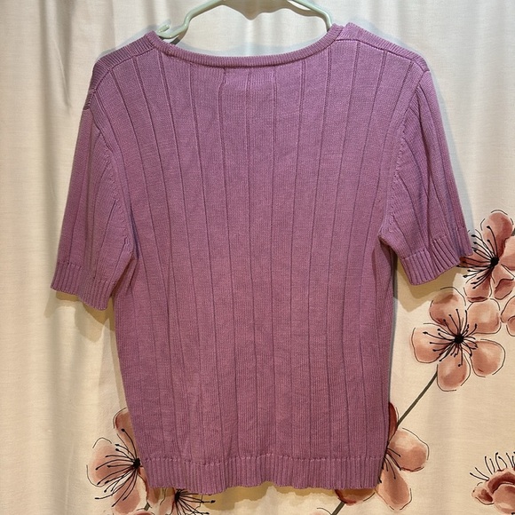 AUGUST SILK Purple Short Sleeve Knit Top Silk/Cotton Blend Size Large - Picture 5 of 6
